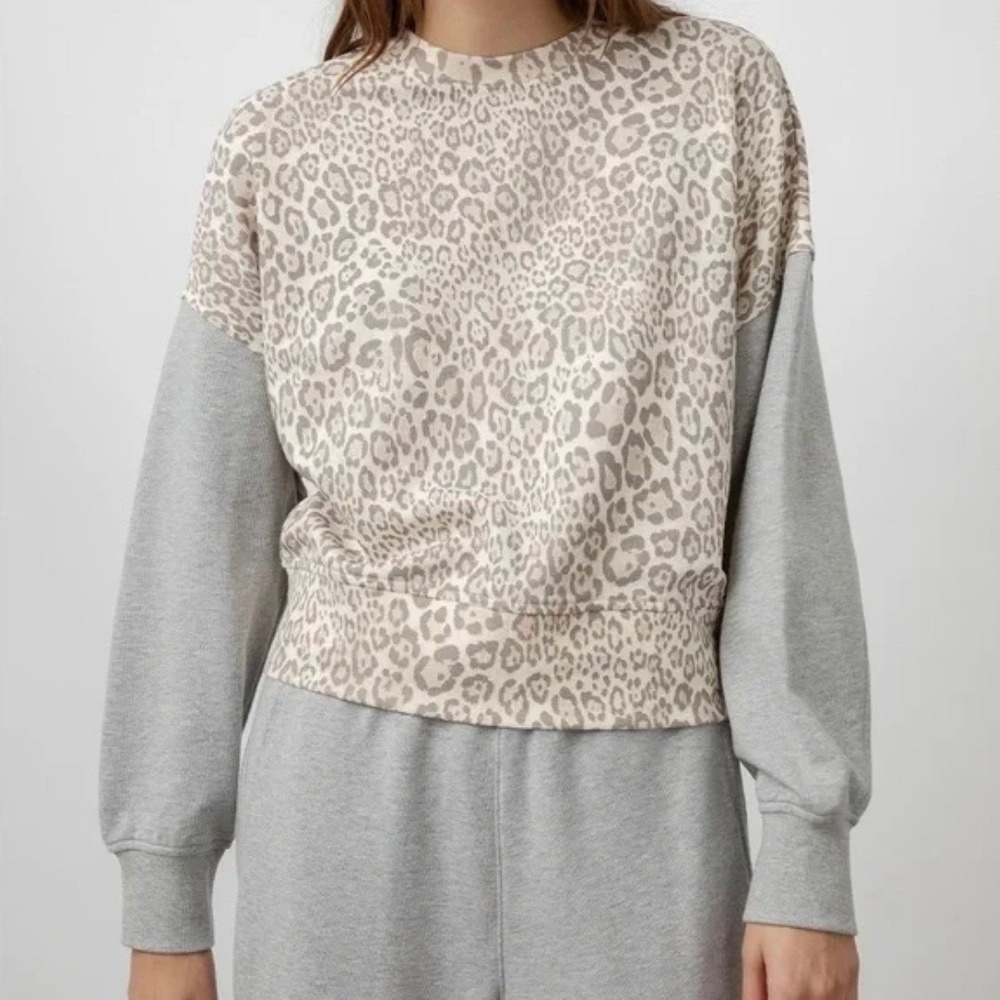 Rails Alice Cheetah Sweater Small Grey Neutral Print Cozy Casual Loungewear